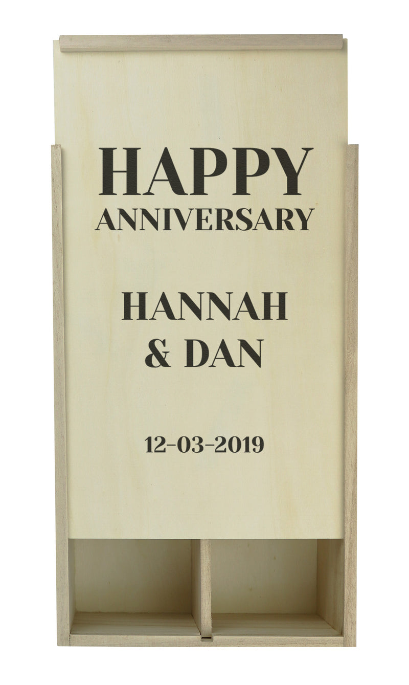 PERSONALISED Happy Anniversary Name & Name - Gift Bottle Presentation Box for Two Bottle