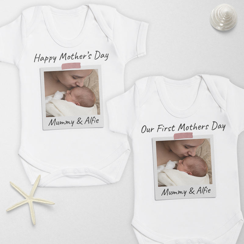 Personalised - Our First & Happy Mother's Day Polaroid - Baby Bodysuit