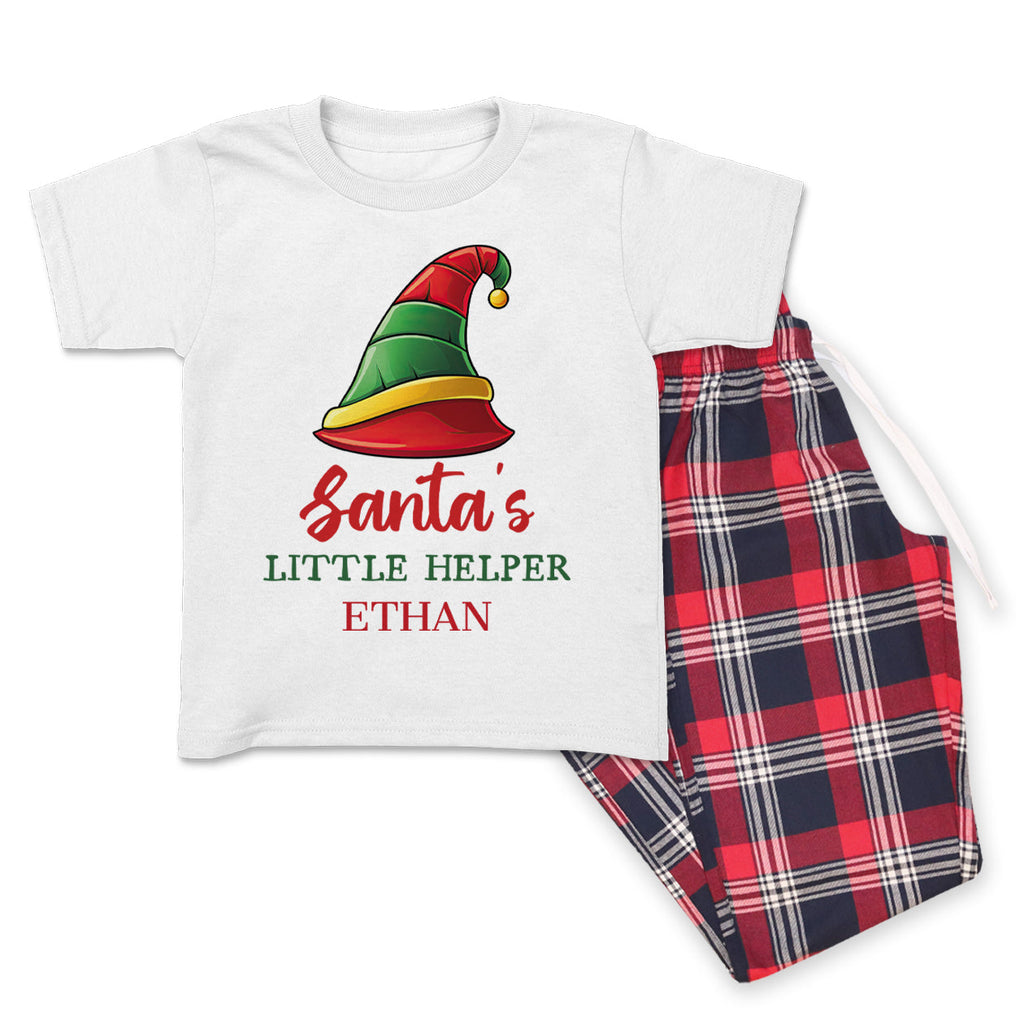 Personalised Santa's Little Helper - Family Matching Christmas Pyjamas - Top & Tartan PJ Bottoms