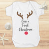 PERSONALISED Reindeer Face First Christmas - Baby Bodysuit & Baby T-Shirt