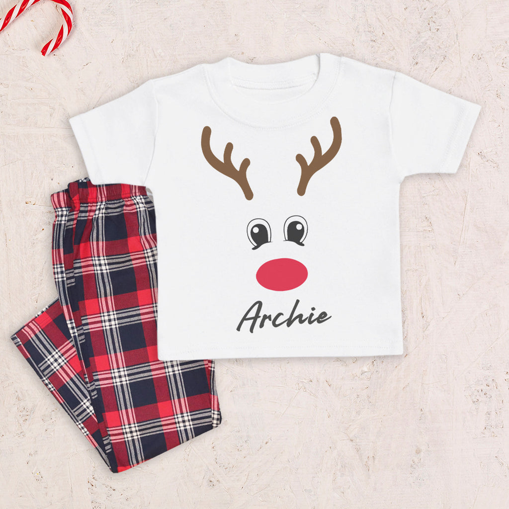 Personalised Reindeer ... - Family Matching Christmas Pyjamas - Top & Tartan PJ Bottoms