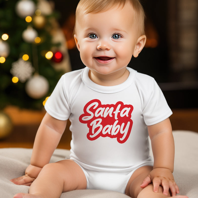 Santa Baby In Red Outline - Baby Bodysuit / Baby T-Shirt