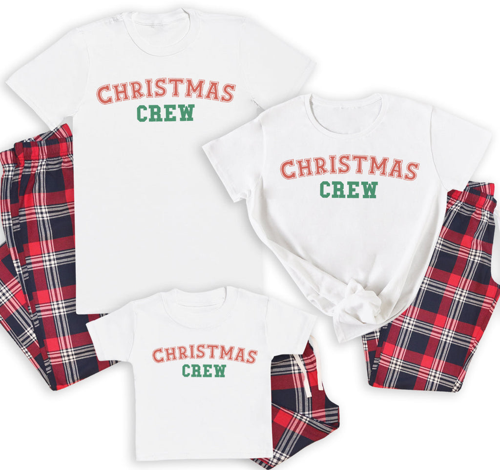 Christmas Crew Colour - Family Matching Christmas Pyjamas - Top & Tartan PJ Bottoms - (Sold Separately)