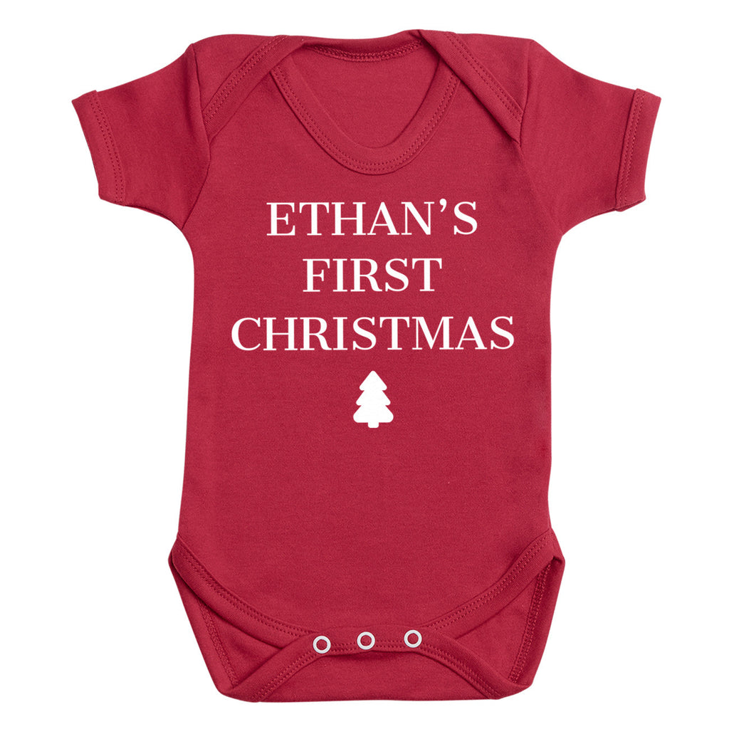 PERSONALISED Name & First Christmas with Tree Silhouette - Baby Bodysuit & Baby T-Shirt