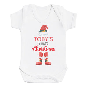 PERSONALISED First Christmas with Santa Hat & Boots - Baby Bodysuit & Baby T-Shirt