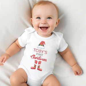 PERSONALISED First Christmas with Santa Hat & Boots - Baby Bodysuit & Baby T-Shirt
