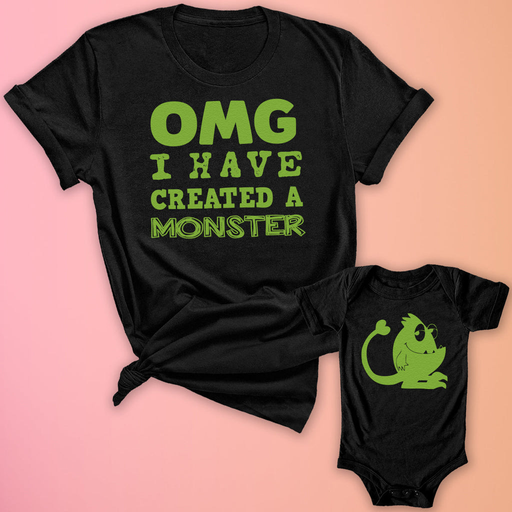 OMG I've Created A Green Monster! - Baby T-Shirt & Bodysuit / Mum T-Shirt Matching Set - (Sold Separately)