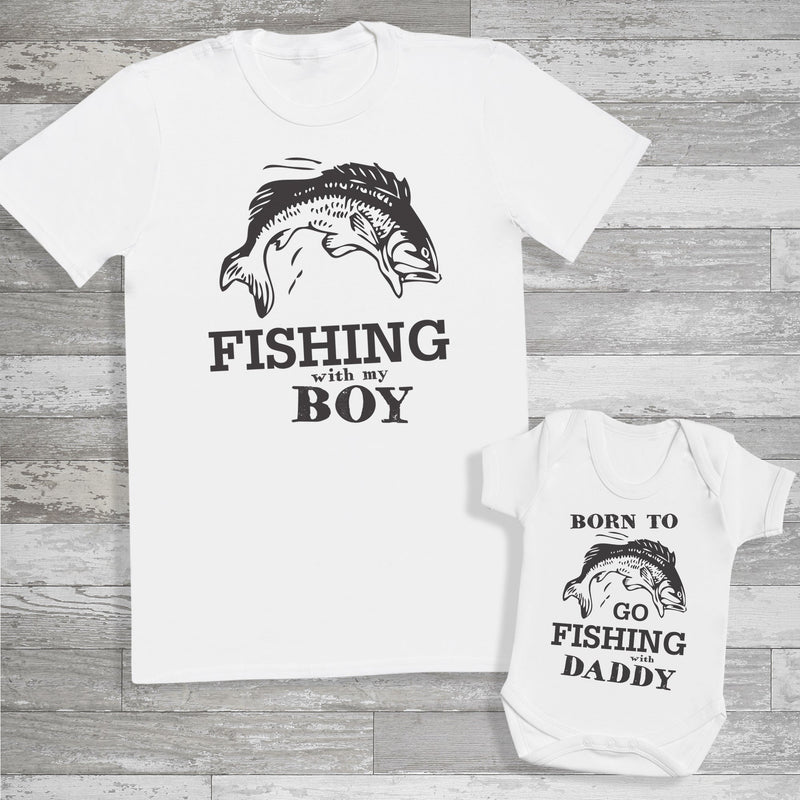 Born To Go Fishing With Daddy - Matching Set - Baby Bodysuit & Dad T-Shirt - (Sold Separately)