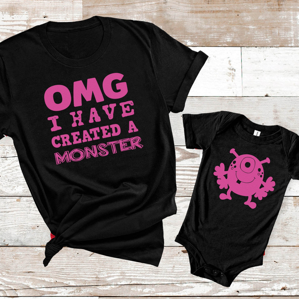 OMG I've Created A Pink Monster! - Baby T-Shirt & Bodysuit / Mum T-Shirt Matching Set - (Sold Separately)