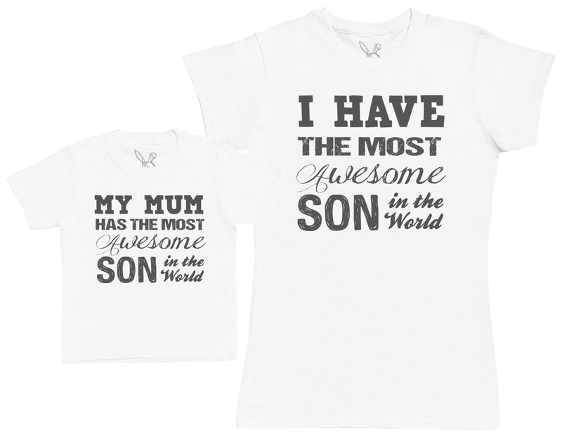 My Mum Has The Most Awesome Son - Baby T-Shirt & Bodysuit / Mum T-Shirt Matching Set - (Sold Separately)