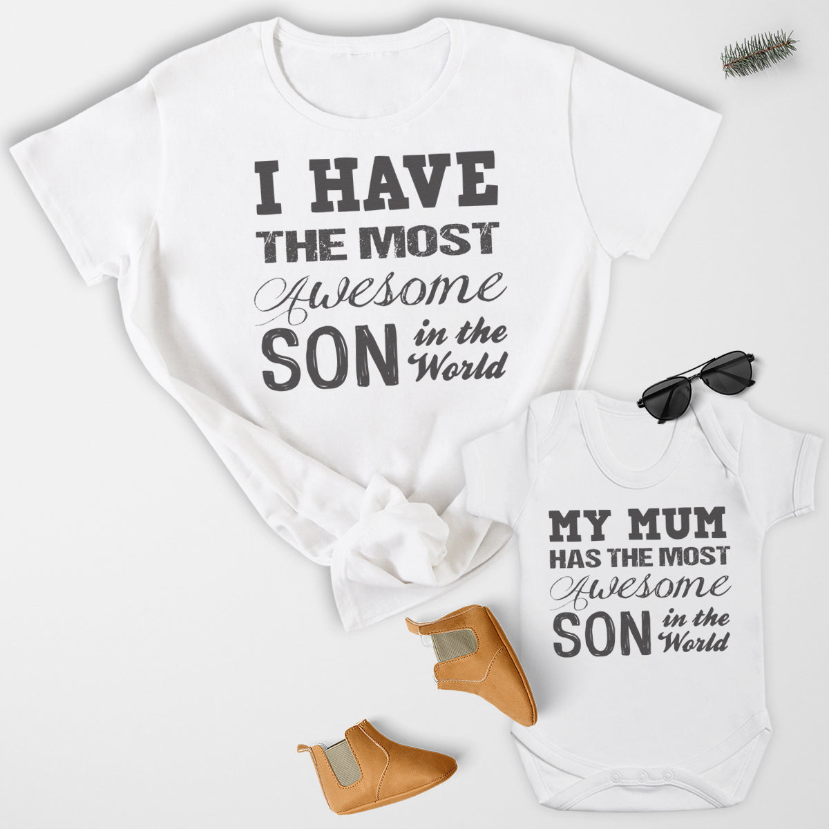 My Mum Has The Most Awesome Son - Baby T-Shirt & Bodysuit / Mum T-Shirt Matching Set - (Sold Separately)