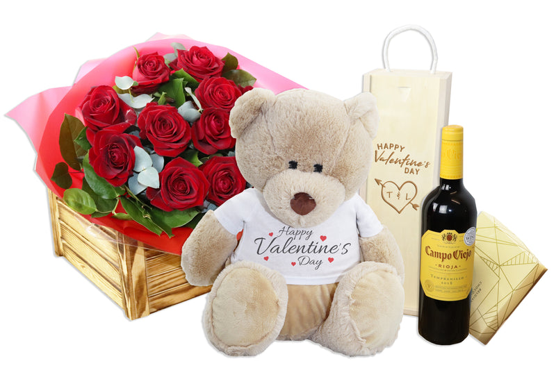 Valentine's Day Hamper with 'Valentine's Day' Teddy with choice of drink