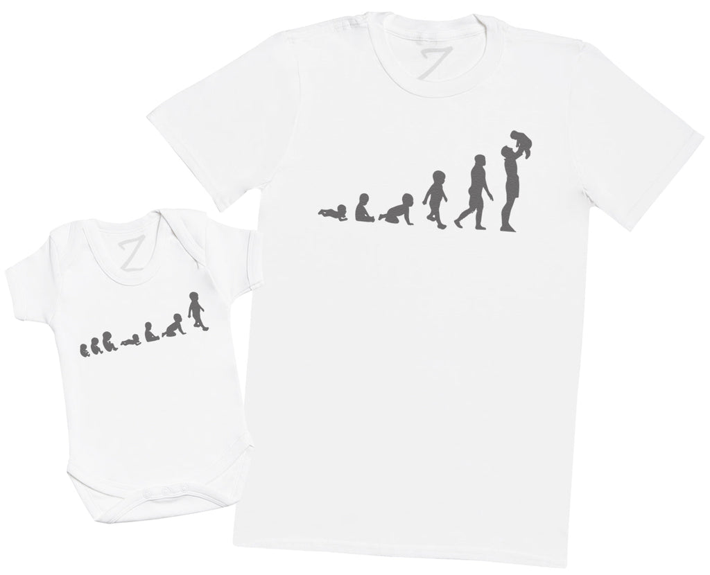 Evolution To A Baby & Dad - Mens T Shirt & Baby Bodysuit (1833665429553)