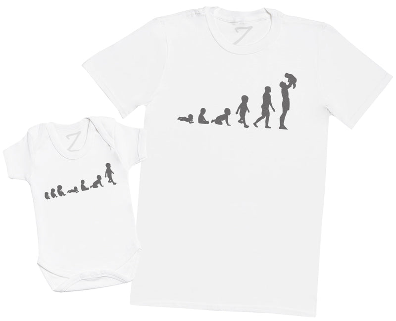 Evolution To A Baby & Dad - Mens T Shirt & Baby Bodysuit - (Sold Separately)