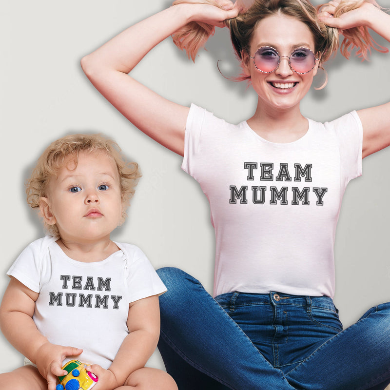 Team Mummy - Baby T-Shirt & Bodysuit / Mum T-Shirt Matching Set - (Sold Separately)