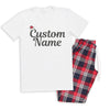 Personalised Name With Santa Hat - Family Matching Christmas Pyjamas - Top & Tartan PJ Bottoms