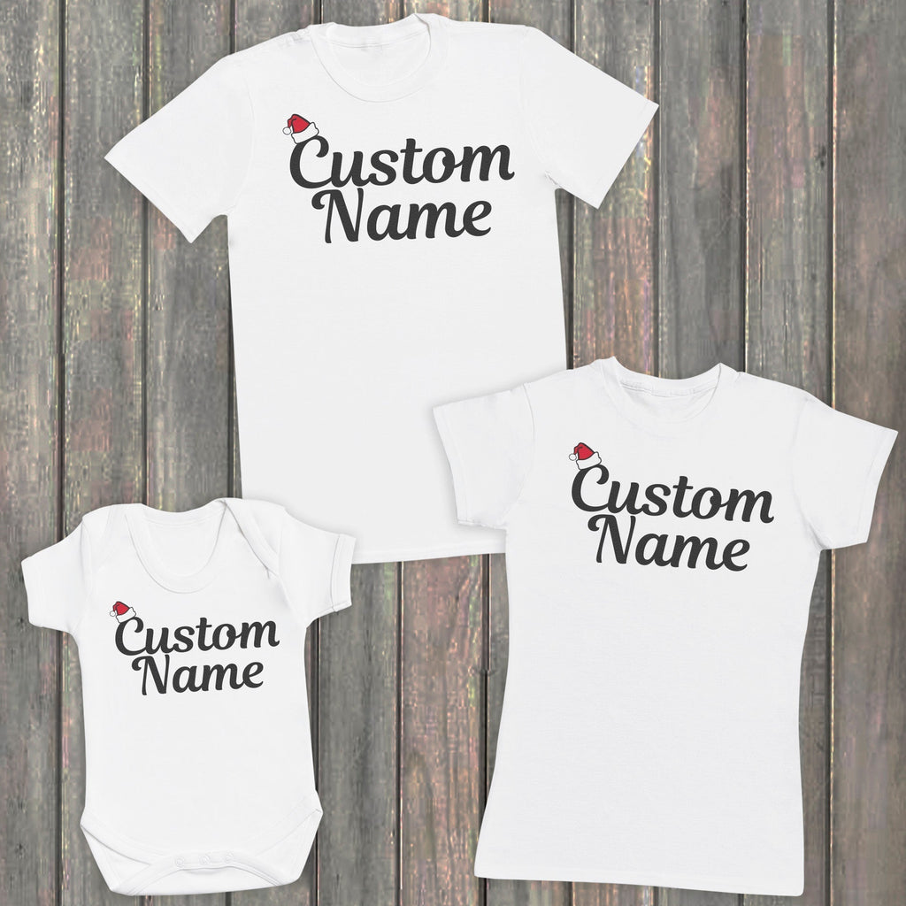 Personalised Santa Hat Family Matching Christmas Tops - T-Shirts - (Sold Separately)