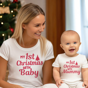 1st Christmas with Mummy - Family Matching Christmas Tops - Adult, Kids & Baby - (Sold Separately)