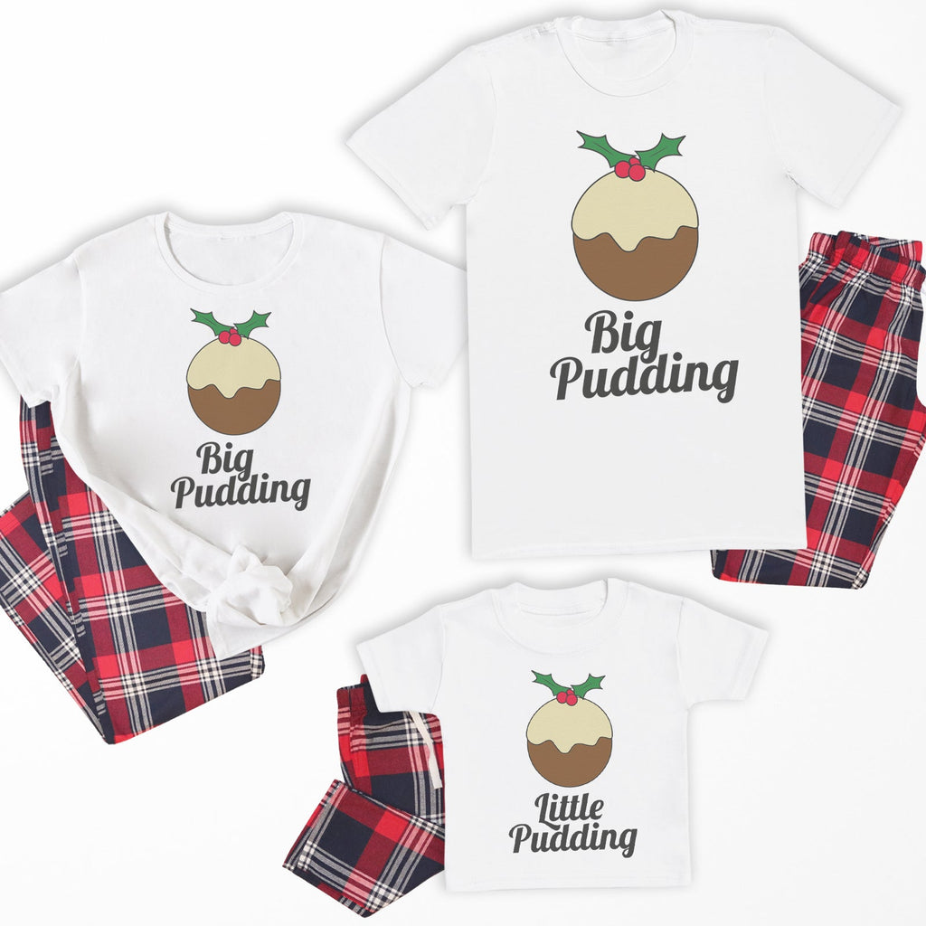 Big Pudding, Little Pudding - Family Matching Christmas Pyjamas - Top & Tartan PJ Bottoms - (Sold Separately)