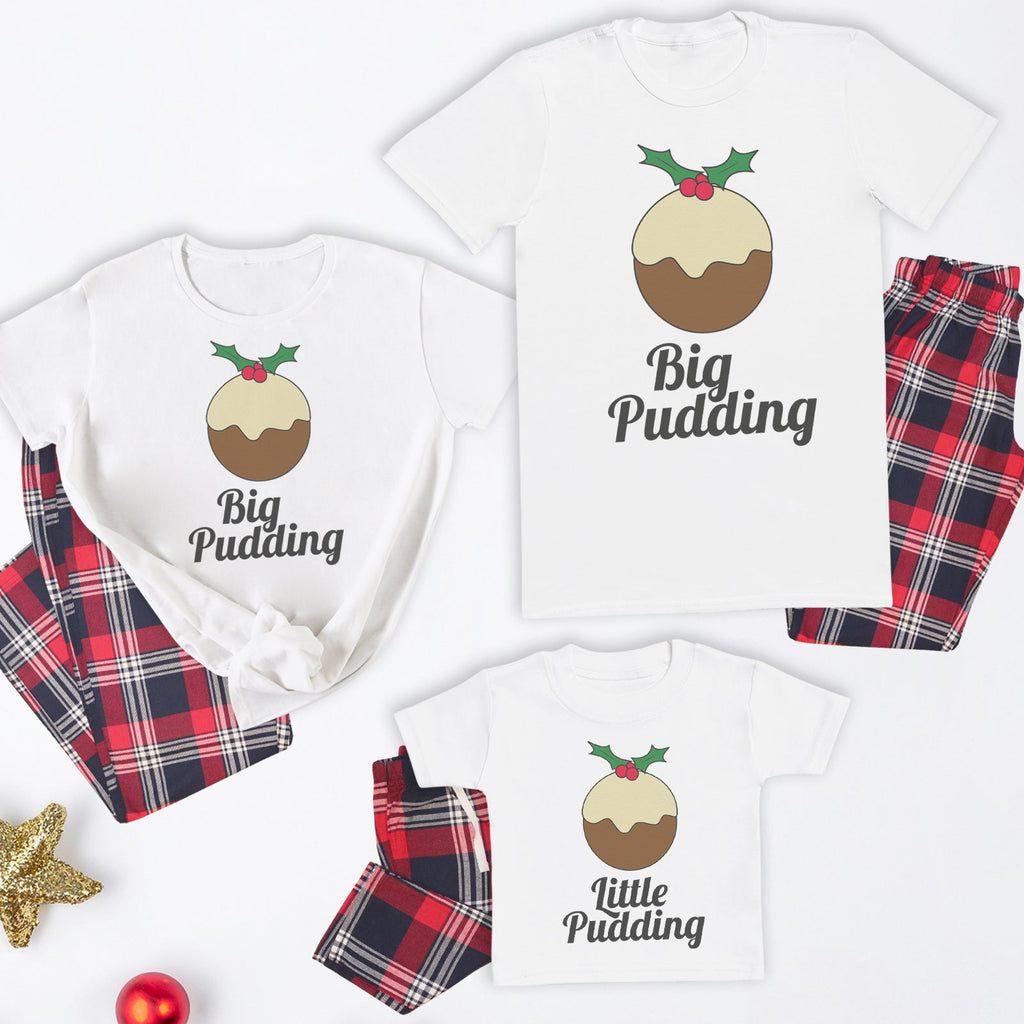 Big Pudding, Little Pudding - Family Matching Christmas Pyjamas - Top & Tartan PJ Bottoms - (Sold Separately)
