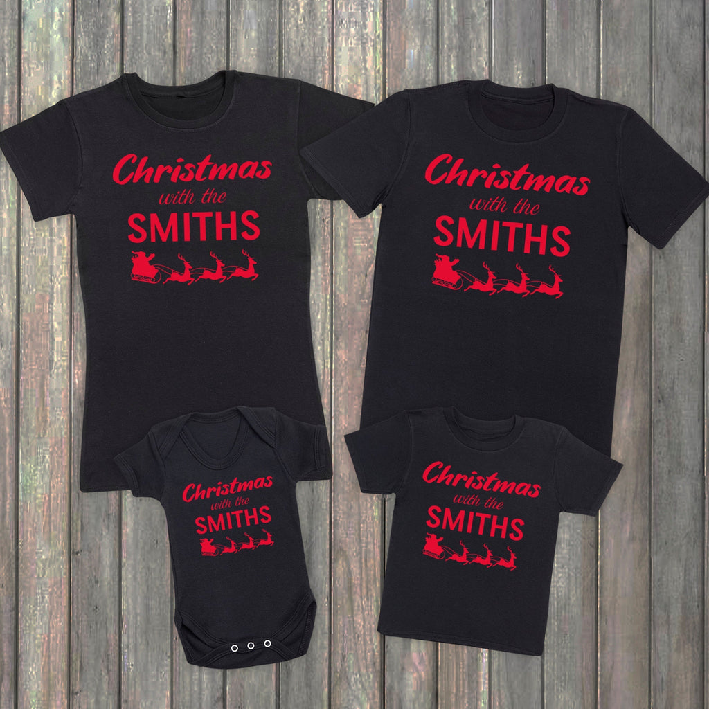 Christmas With The 'Custom Name' - Family Matching Christmas Tops - T-Shirts - (Sold Separately)