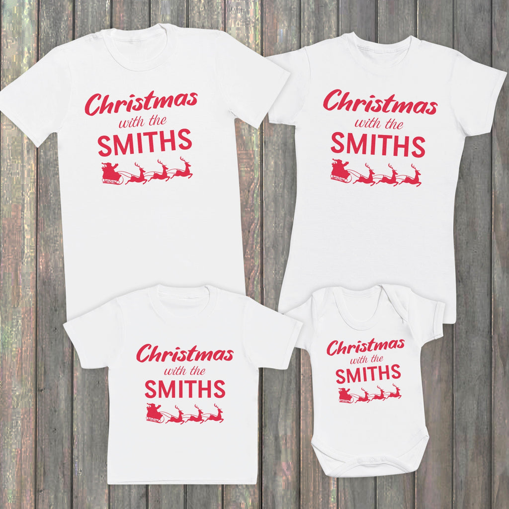 Christmas With The 'Custom Name' - Family Matching Christmas Tops - T-Shirts - (Sold Separately)