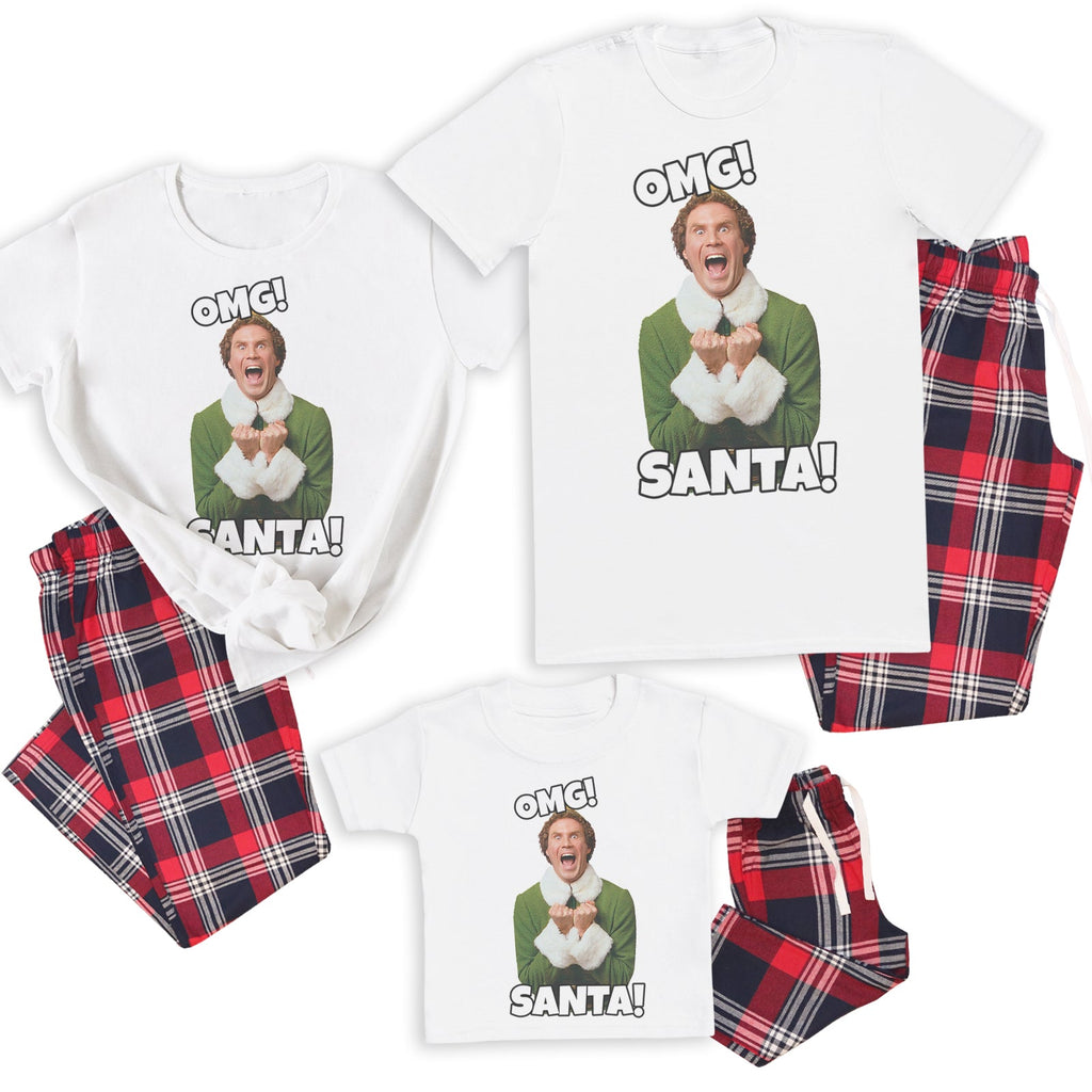 OMG Santa - Family Matching Christmas Pyjamas - Top & Tartan PJ Bottoms - (Sold Separately)