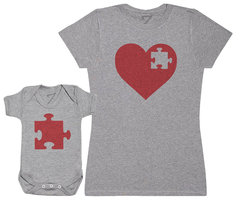 Heart And Puzzle Piece - Baby T-Shirt & Bodysuit / Mum T-Shirt - (Sold Separately)