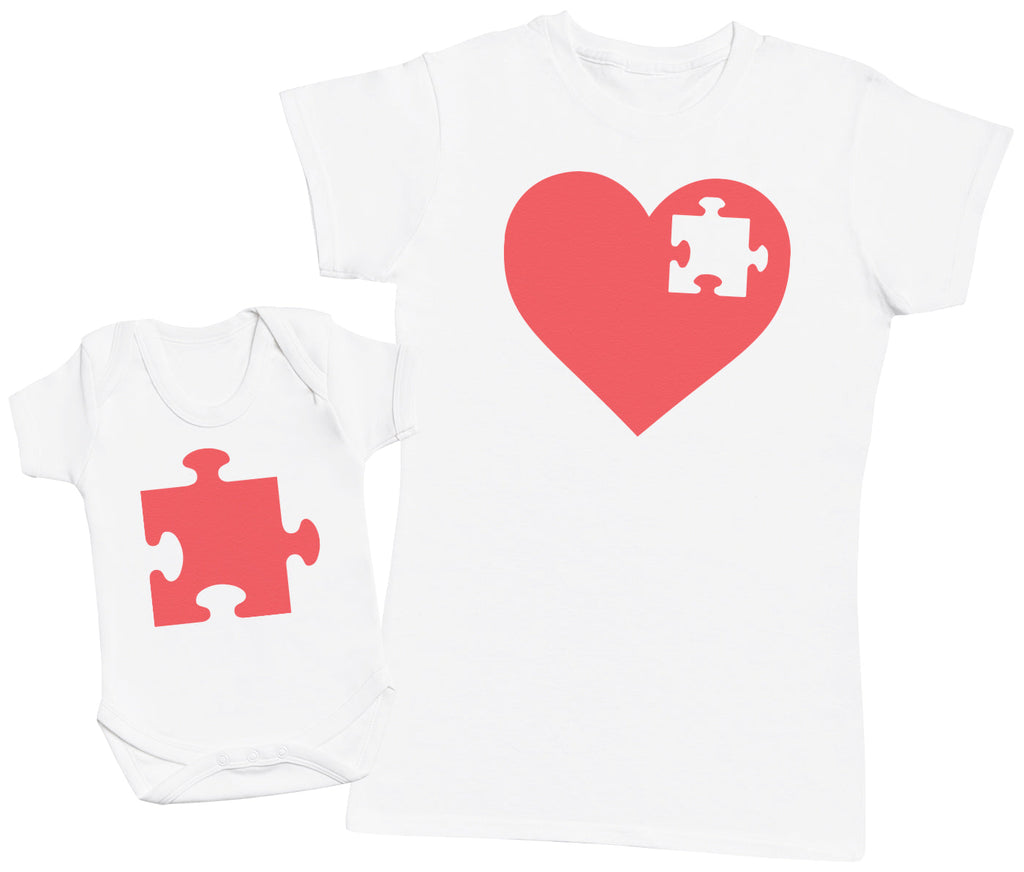 Heart And Puzzle PieceBaby Bodysuit & Mum T-Shirt (542076993566)