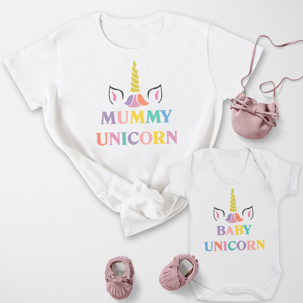Baby Unicorn & Unicorn - Baby T-Shirt & Bodysuit / Mum T-Shirt - (Sold Separately)