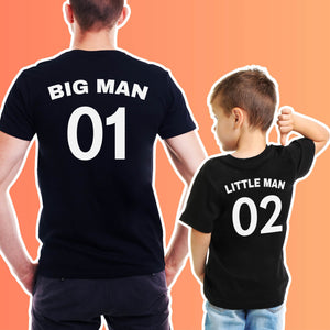 Big Man 01 Little Man 02 - Matching Set - Baby/Kids & Dad T-Shirt - (Sold Separately)