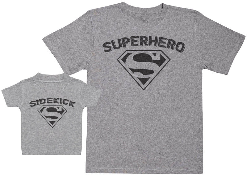 Sidekick & Superhero - Baby / Kids T-Shirt & Father's T-Shirt Set - (Sold Separately)
