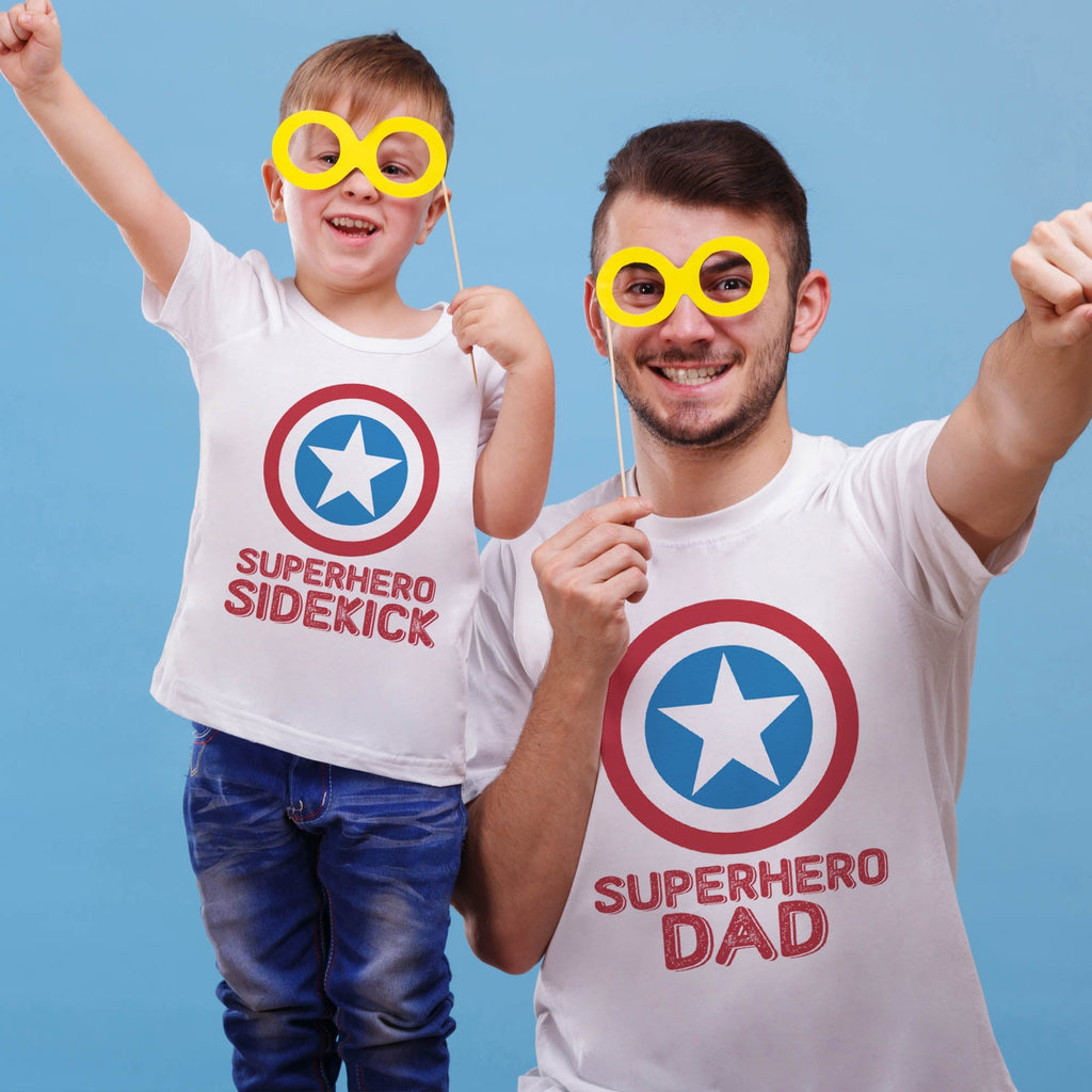 Superhero Sidekick - Baby Gift Set with Baby / Kids T-Shirt & Father's T-Shirt - (Sold Separately)