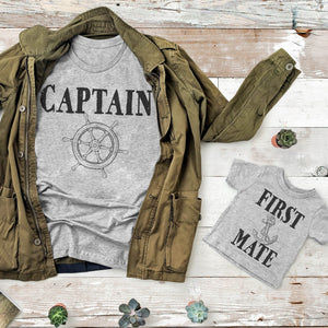 Captain & First Mate - Matching Set - Baby Bodysuit & Dad / Mum T-Shirt - (Sold Separately)