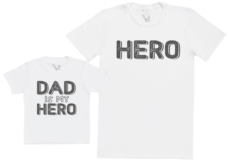 Hero & Dad Is My Hero - Matching Set - Baby / Kids T-Shirt & Dad T-Shirt - (Sold Separately)