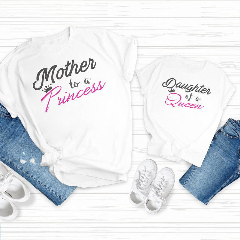 Daughter Of A Queen & Mother To A Princess - Baby T-Shirt & Bodysuit / Mum T-Shirt - (Sold Separately)