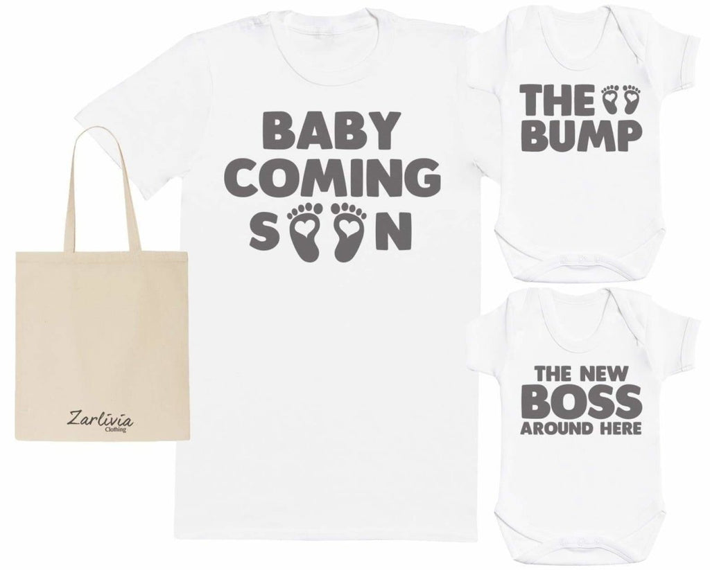 Coming Soon Maternity Hospital Gift Set Bag with Hospital T - Shirt & New Baby Bodysuit - The Gift Project