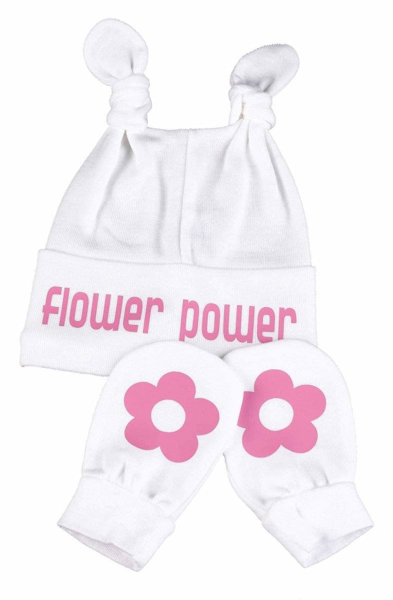 Flower Power Knot Hat & Scratch Mits Baby Set - The Gift Project
