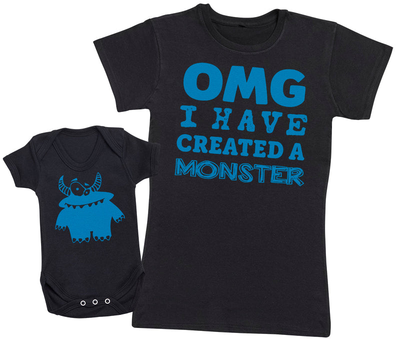 OMG I've Created A Blue Monster! - Baby T-Shirt & Bodysuit / Mum T-Shirt Matching Set - (Sold Separately)