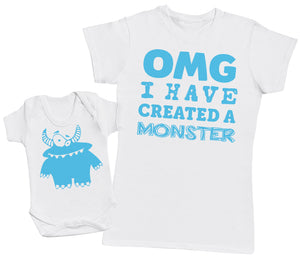 OMG I've Created A Blue Monster!- Mothers T-Shirt & Baby Bodysuit (255857786910)