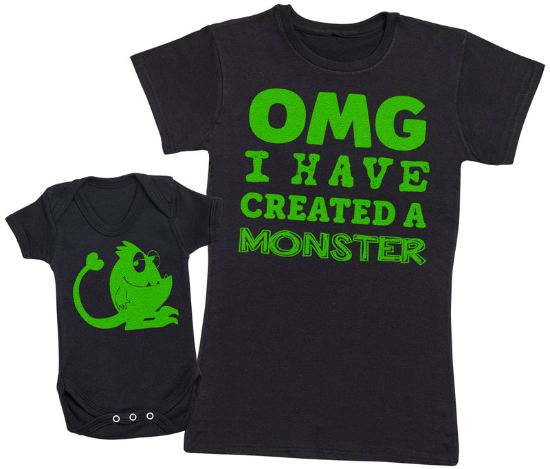 OMG I've Created A Green Monster! - Baby T-Shirt & Bodysuit / Mum T-Shirt Matching Set - (Sold Separately)