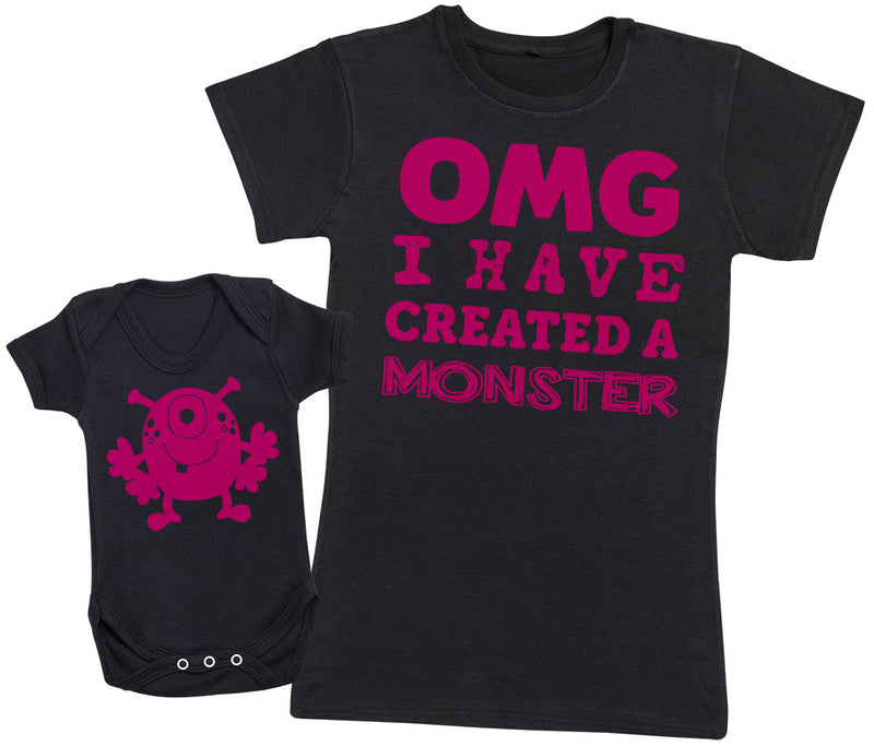 OMG I've Created A Pink Monster! - Baby T-Shirt & Bodysuit / Mum T-Shirt Matching Set - (Sold Separately)